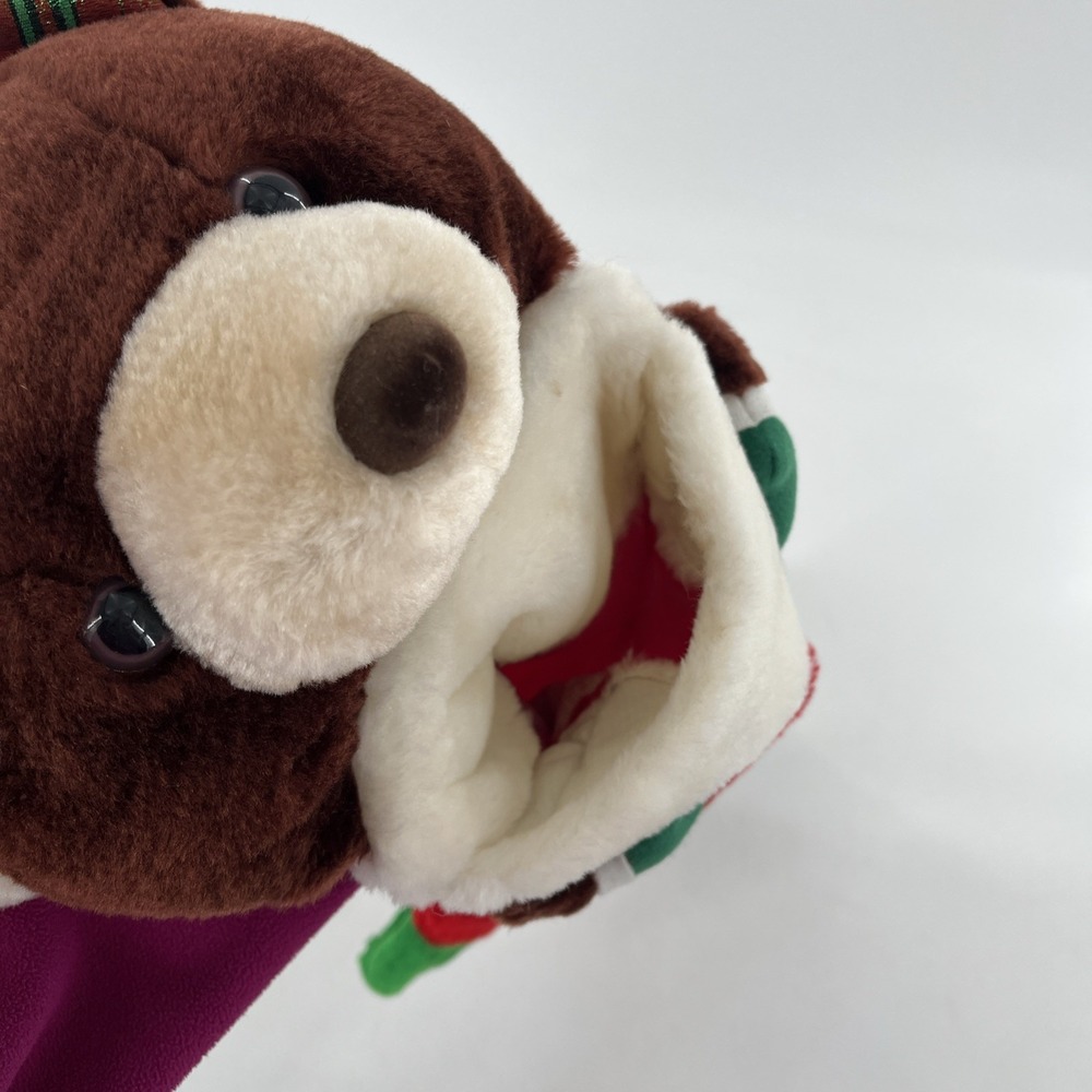 26" Brown Teddy Bear Plush 3D Christmas Stocking Plaid Santa Hat Red Green - Picture 5 of 7